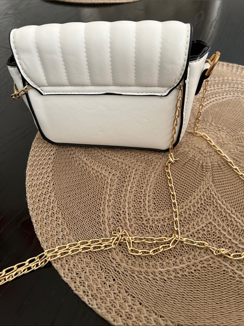White Quilted Crossbody Bag with Gold Chain